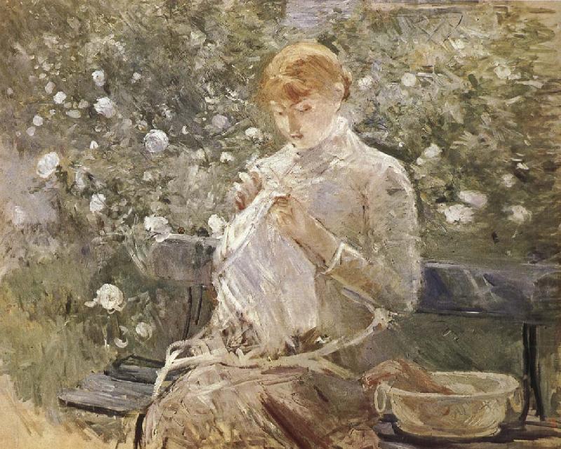 The Woman sewing at the courtyard, Berthe Morisot